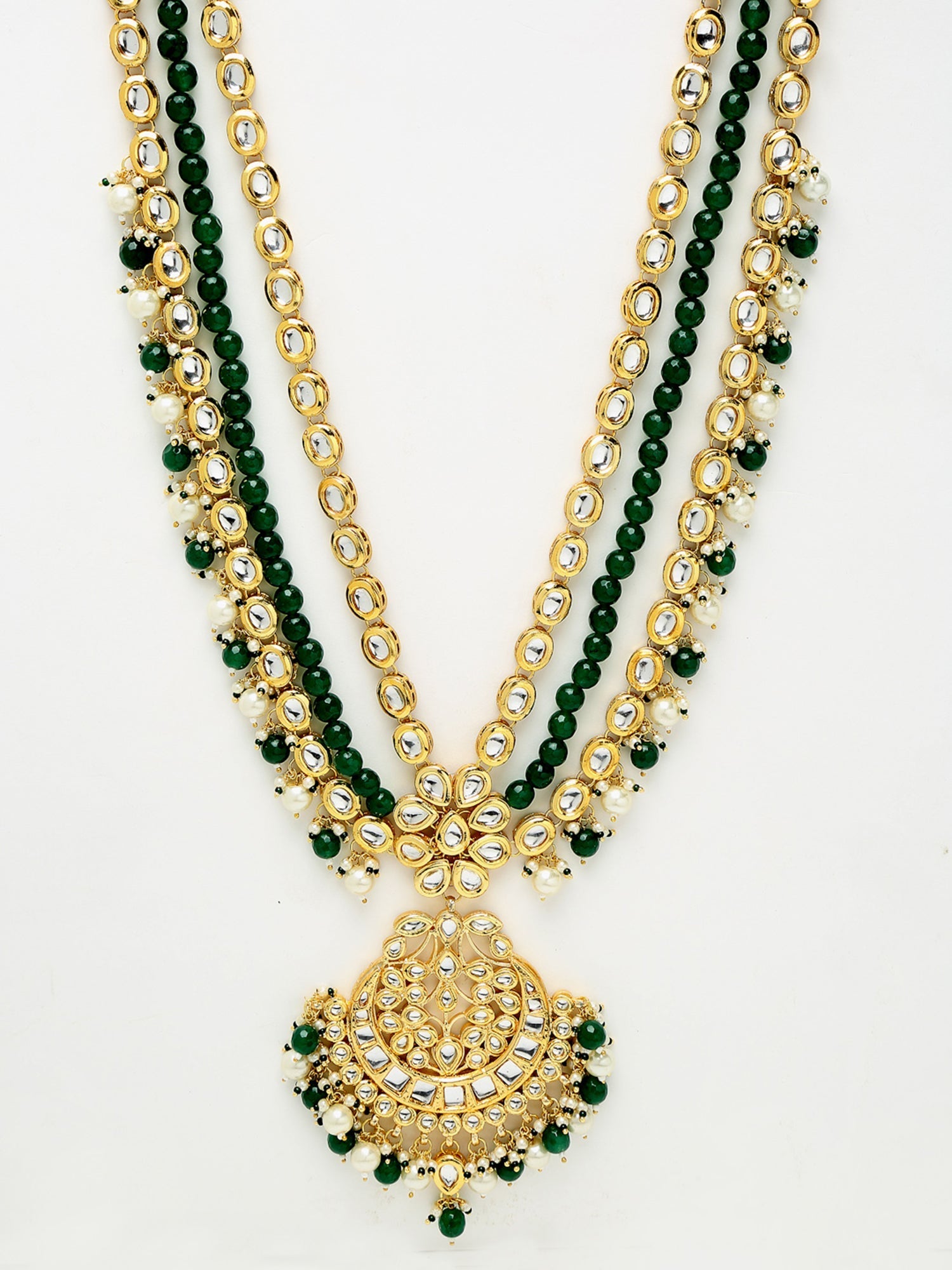 Long Kundan Neckpiece With Earrings - Ruby Raang