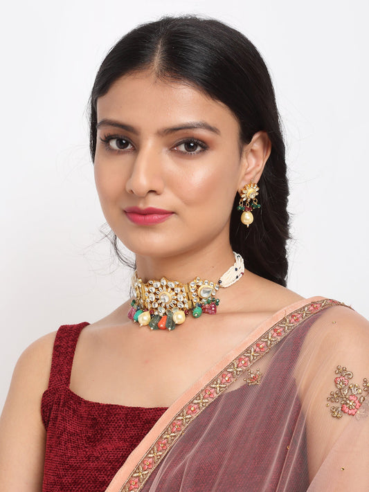 Kundan Maharani Choker With Earrings - Ruby Raang - Grab2buy