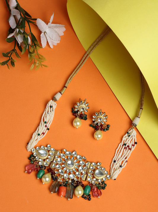 Kundan Maharani Choker With Earrings - Ruby Raang - Grab2buy