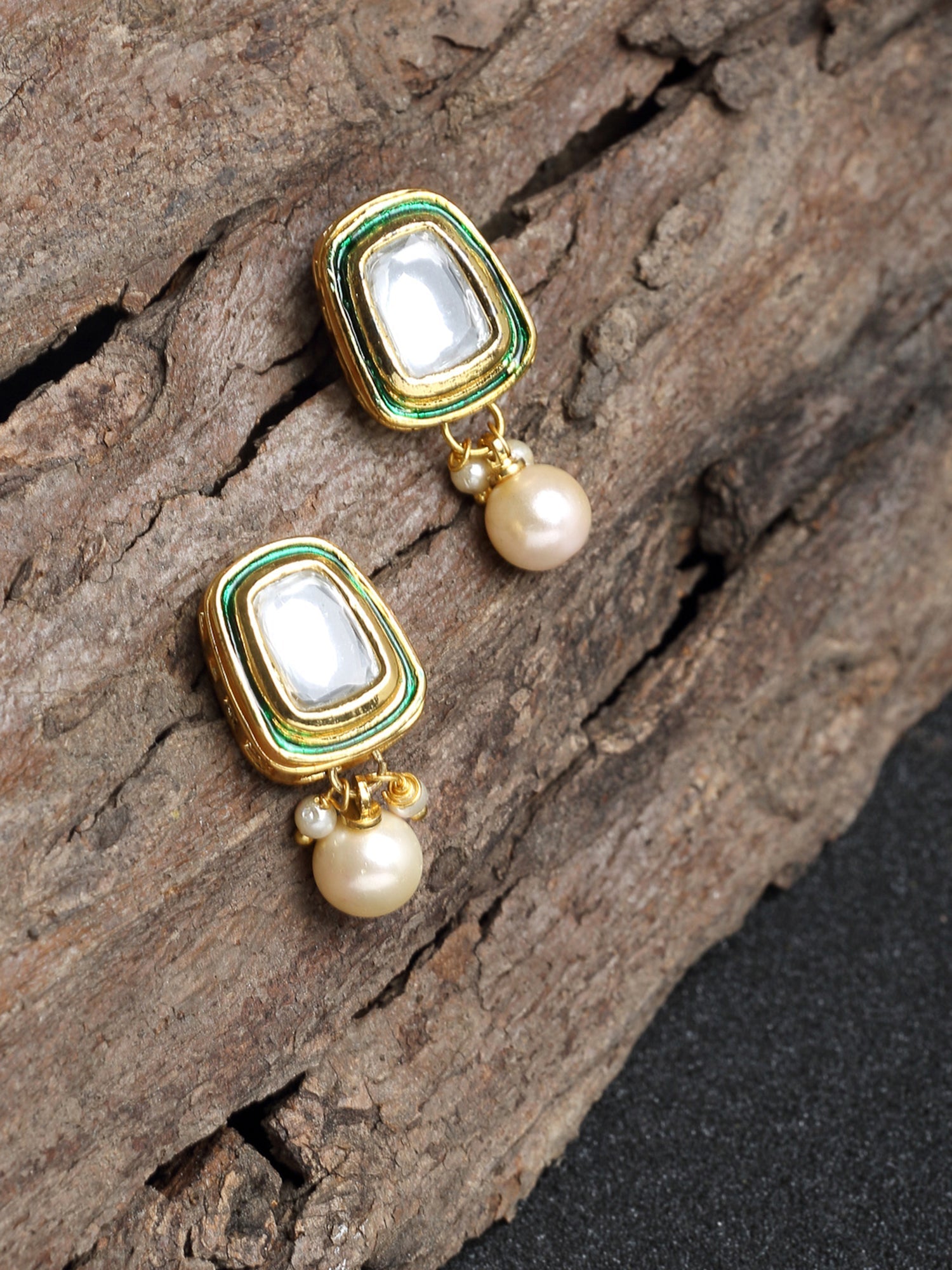 Stone Kundan Earrings - Ruby Raang