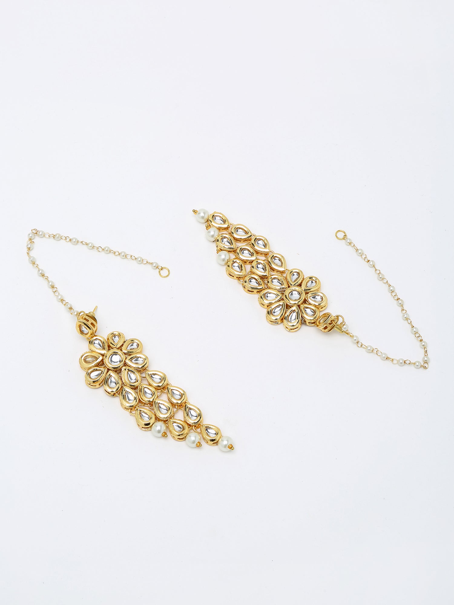 Layered Pearl Kundan Neckpiece With Earrings - Ruby Raang - Grab2buy