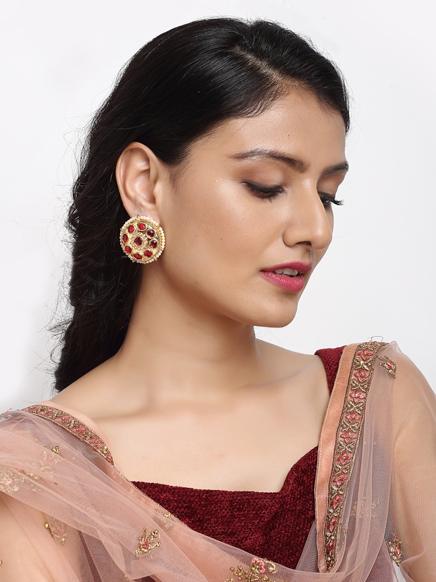Kundan & Pearl Studs - Ruby Raang - Grab2buy