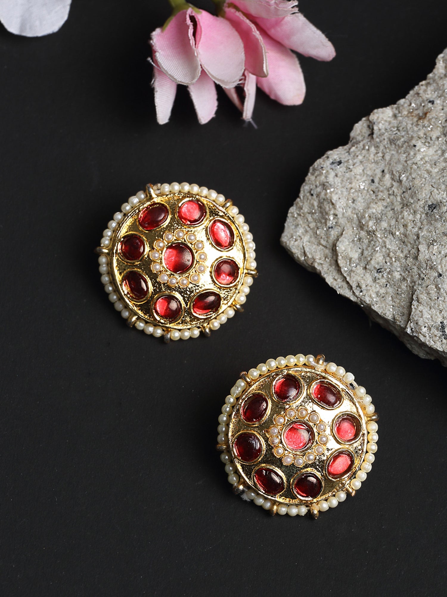 Kundan & Pearl Studs - Ruby Raang - Grab2buy