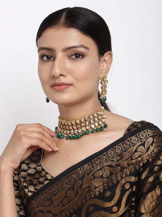 Stone Kundan Choker With Earrings - Ruby Raang - Grab2buy