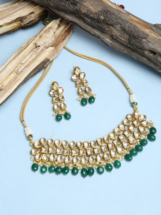 Stone Kundan Choker With Earrings - Ruby Raang - Grab2buy