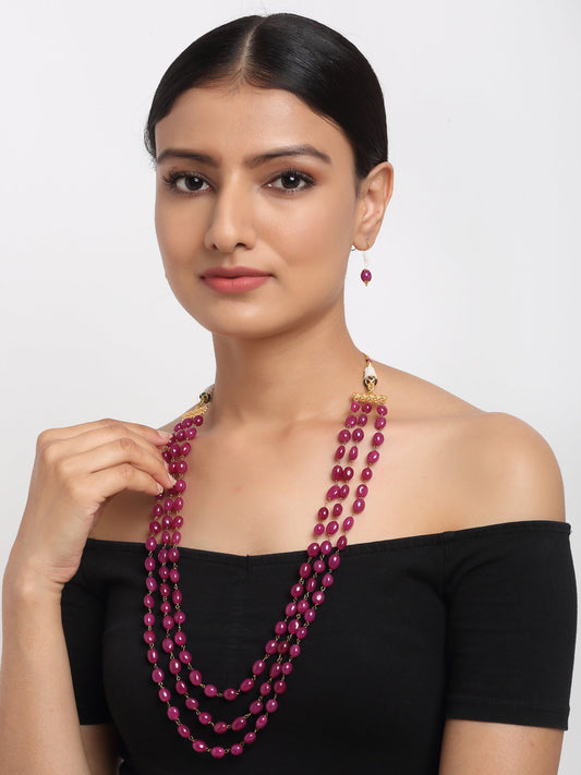 Layered Maroon Neckpiece With Earrings - Ruby Raang - Grab2buy