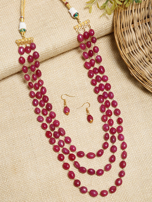 Layered Maroon Neckpiece With Earrings - Ruby Raang - Grab2buy
