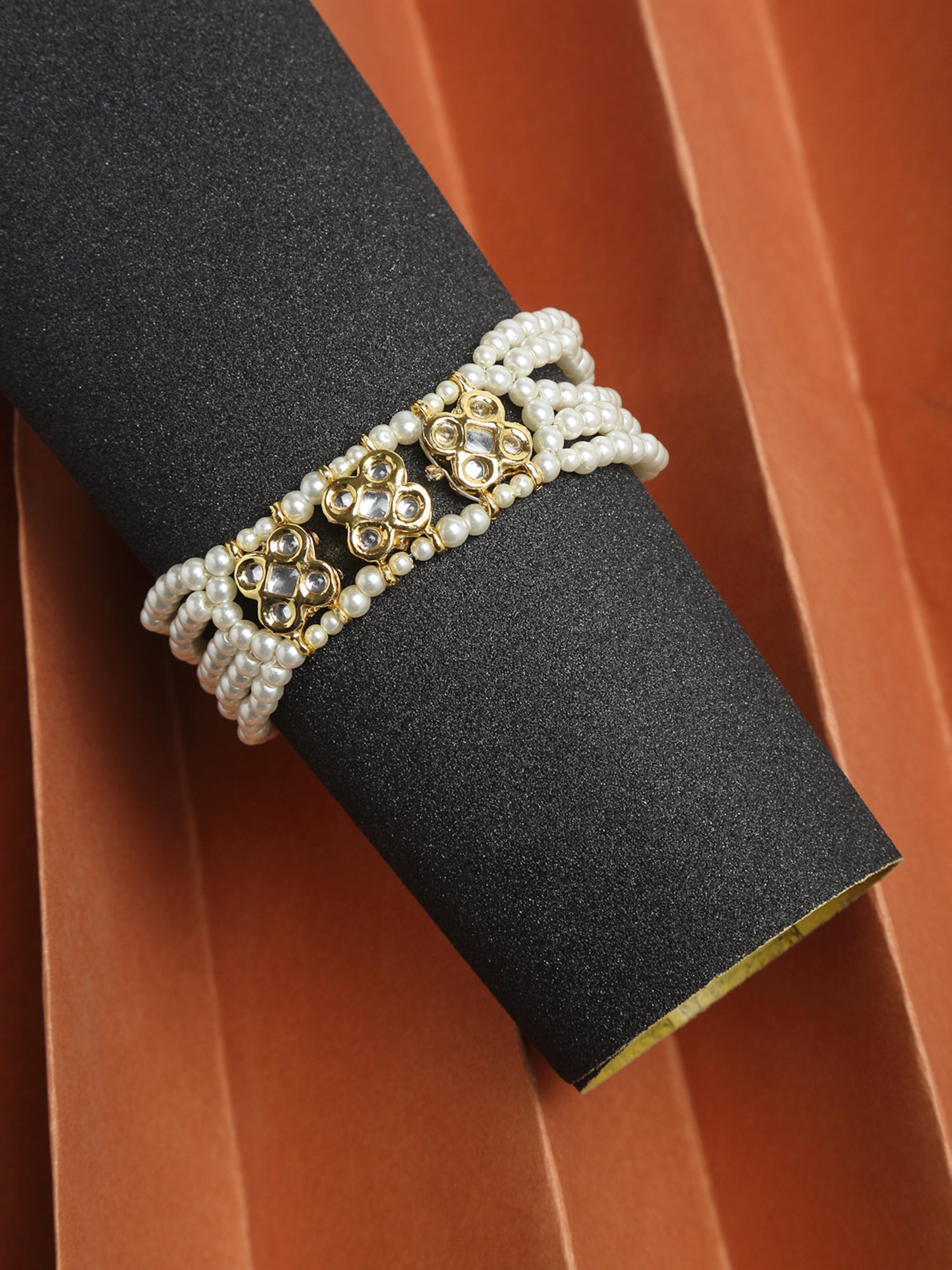 Women's Gold White Pearls Handcrafted Multistrand Bracelet - Ruby Raang | Grab2Buy