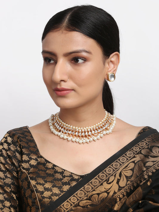 Kundan Choker With Pearls & Studs - Ruby Raang - Grab2buy