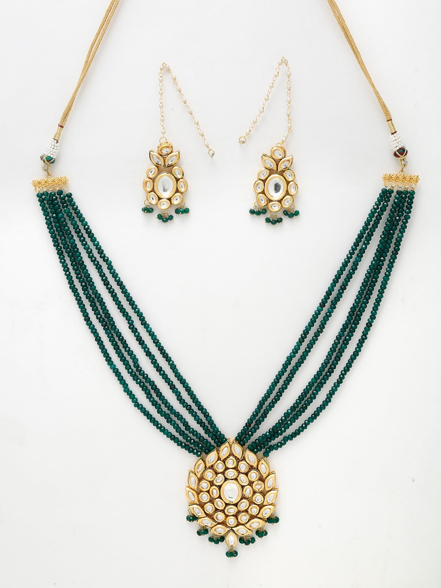 Long Kundan Neckpiece With Earrings - Ruby Raang