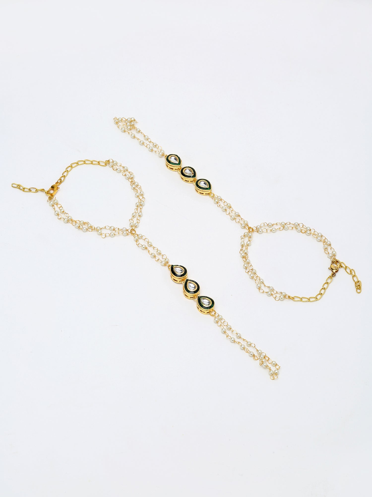 Kundan Hand Harness Set Of 2 - Ruby Raang