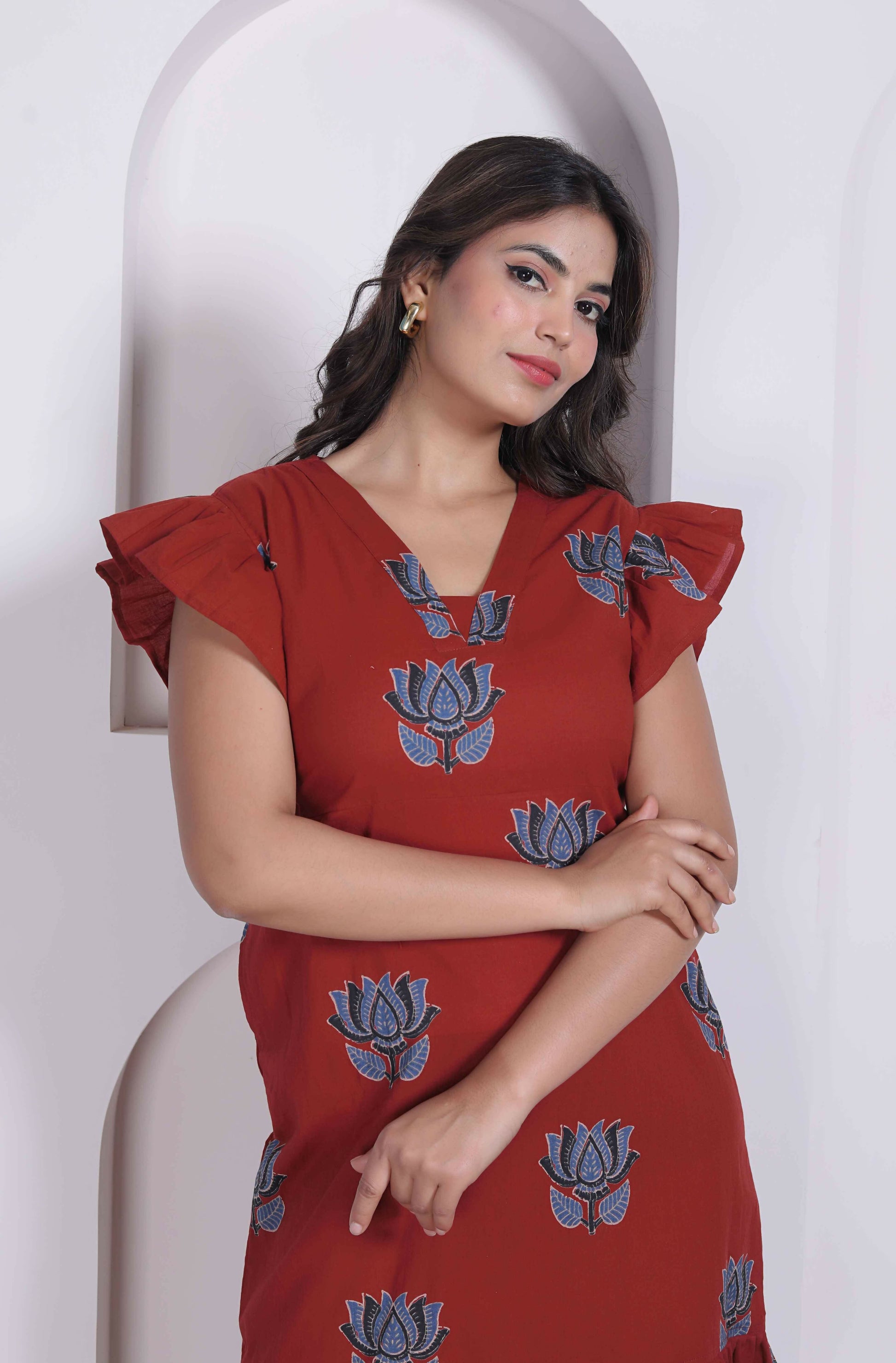 Miravan Women Empire Waist Rust Mini Length Dress