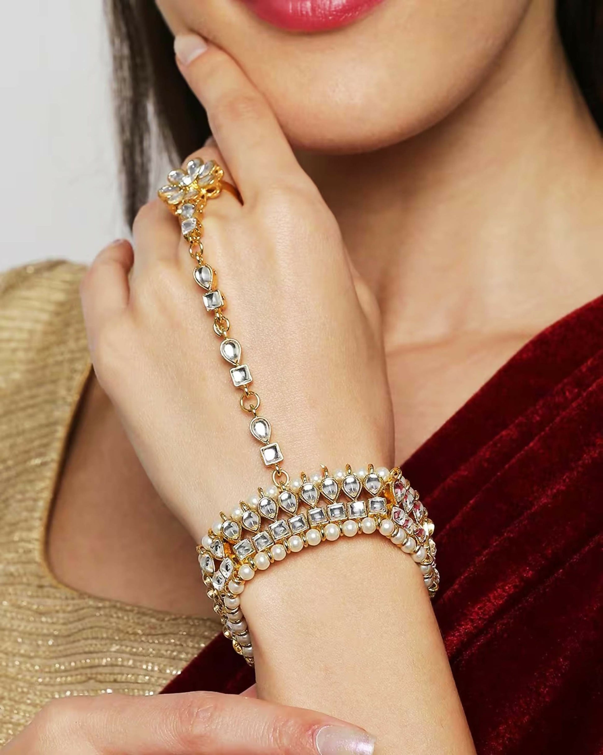 Joban Fashion Gold Polished Kundan Bracelet