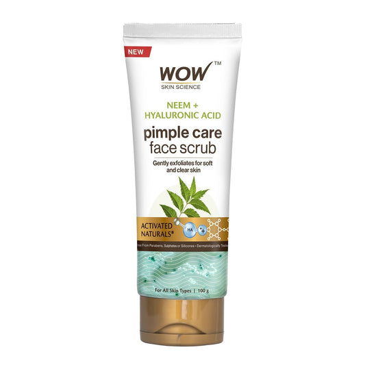 WOW Skin Science Neem & Hyaluronic Acid Pimple Care Face Scrub For Anti-Bacterial, Unclogs Pores 