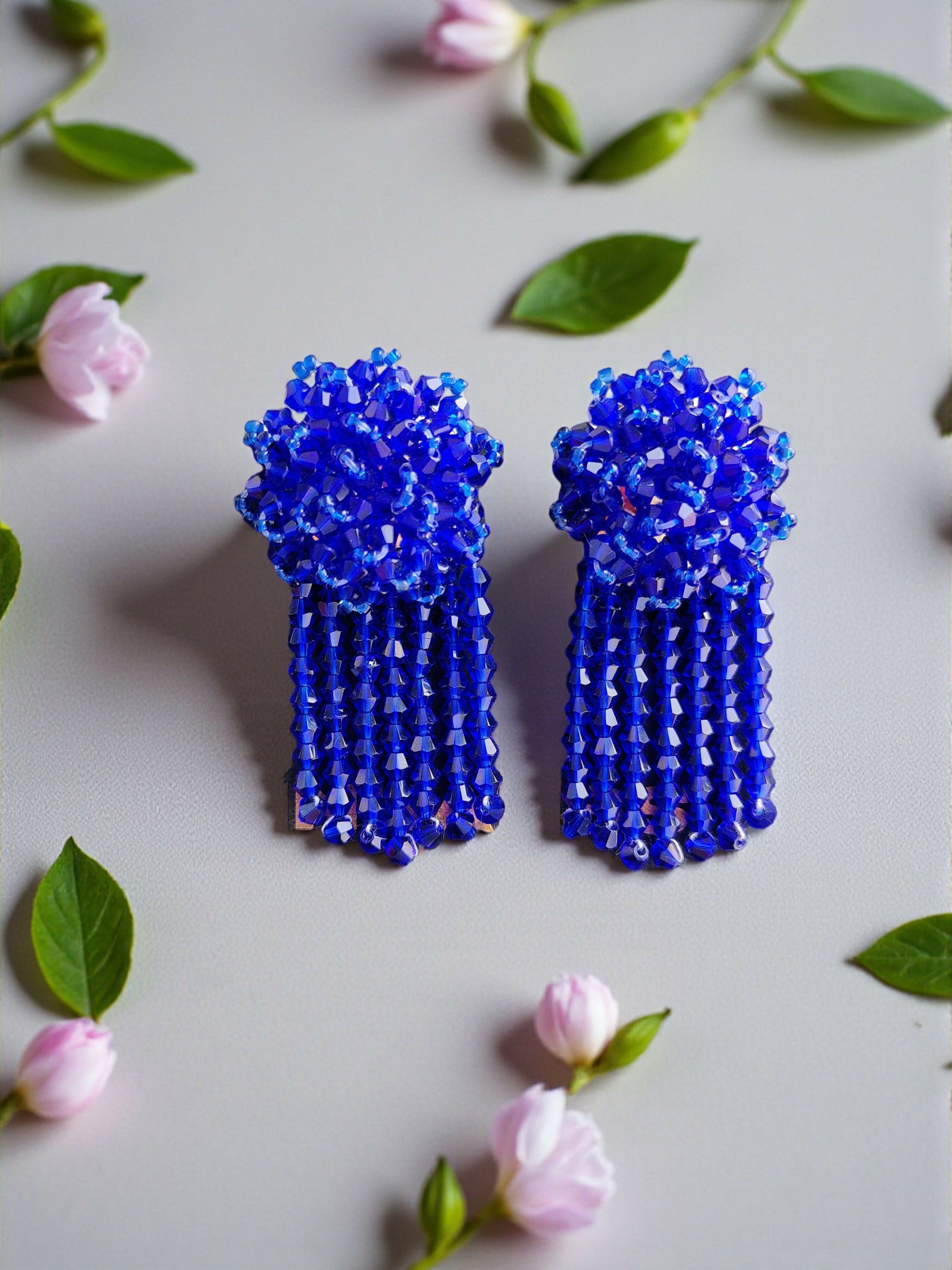Inhanns Handmade Crystal Water Fall Earrings - Short - Royal Blue