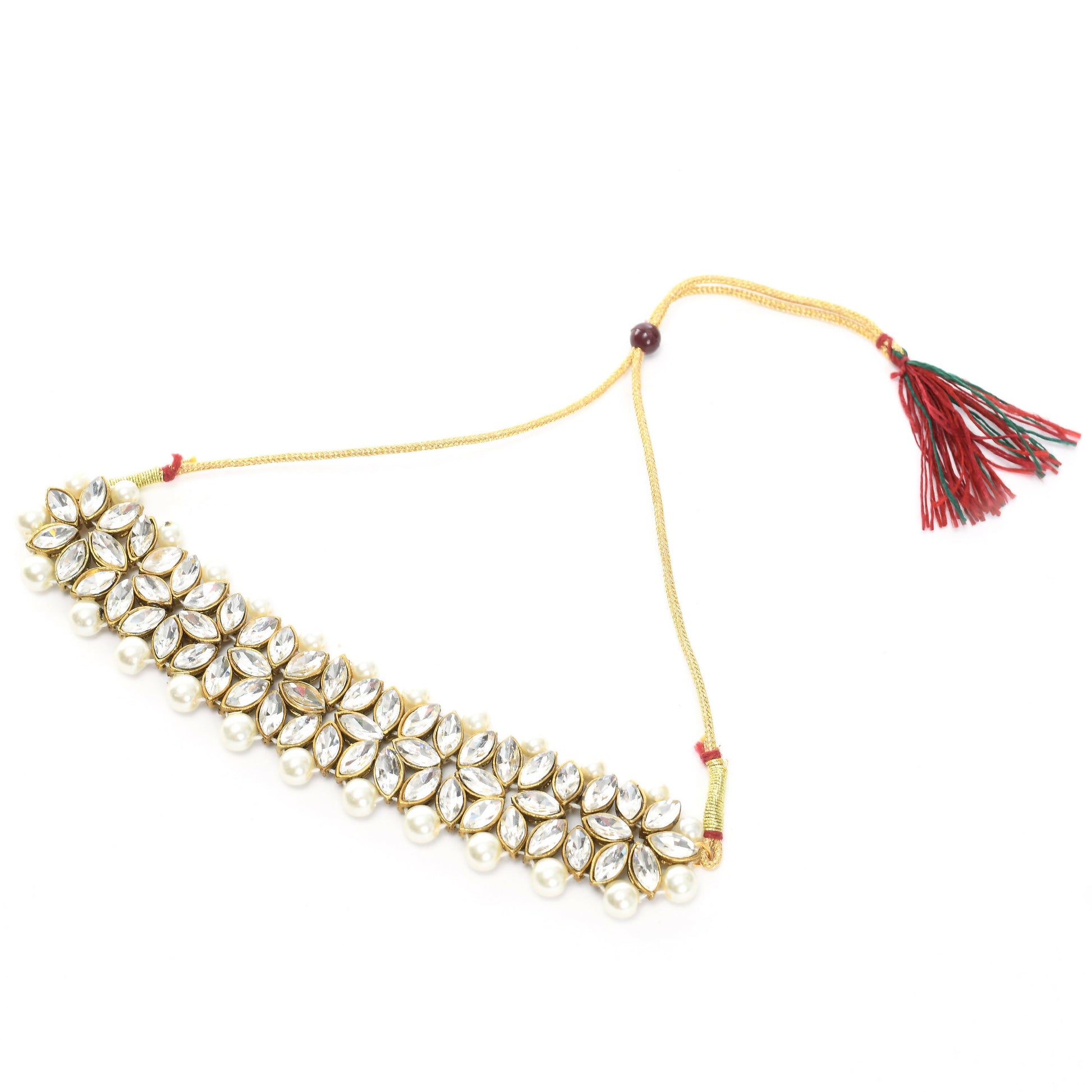 Mominos Fashion Johar Kamal Gold-Plated Rani Haar with White and Off white Pearls Jewellery Set - Grab2buy