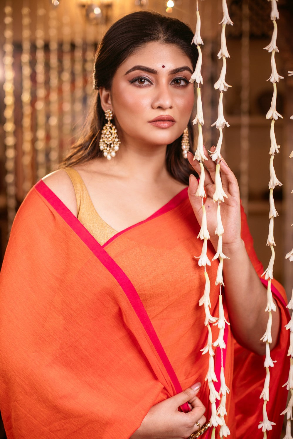 Very Much Indian Mastaani - Pure Mul Cotton Handloom Saree - Saphire Orange | Swadesiicart