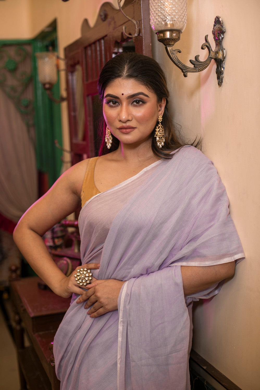 Very Much Indian Mastaani - Pure Mul Cotton Handloom Saree - Lilac | Swadesiicart