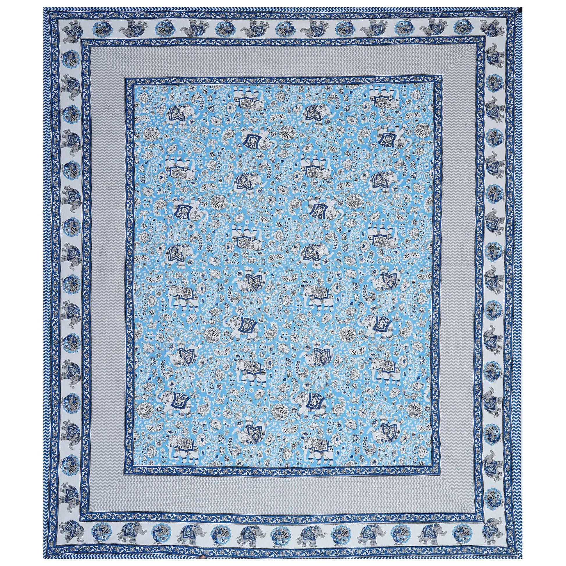 Rudra Bazaar Blue 210 TC Cotton Double King Bedsheet With 2 Pillow Covers