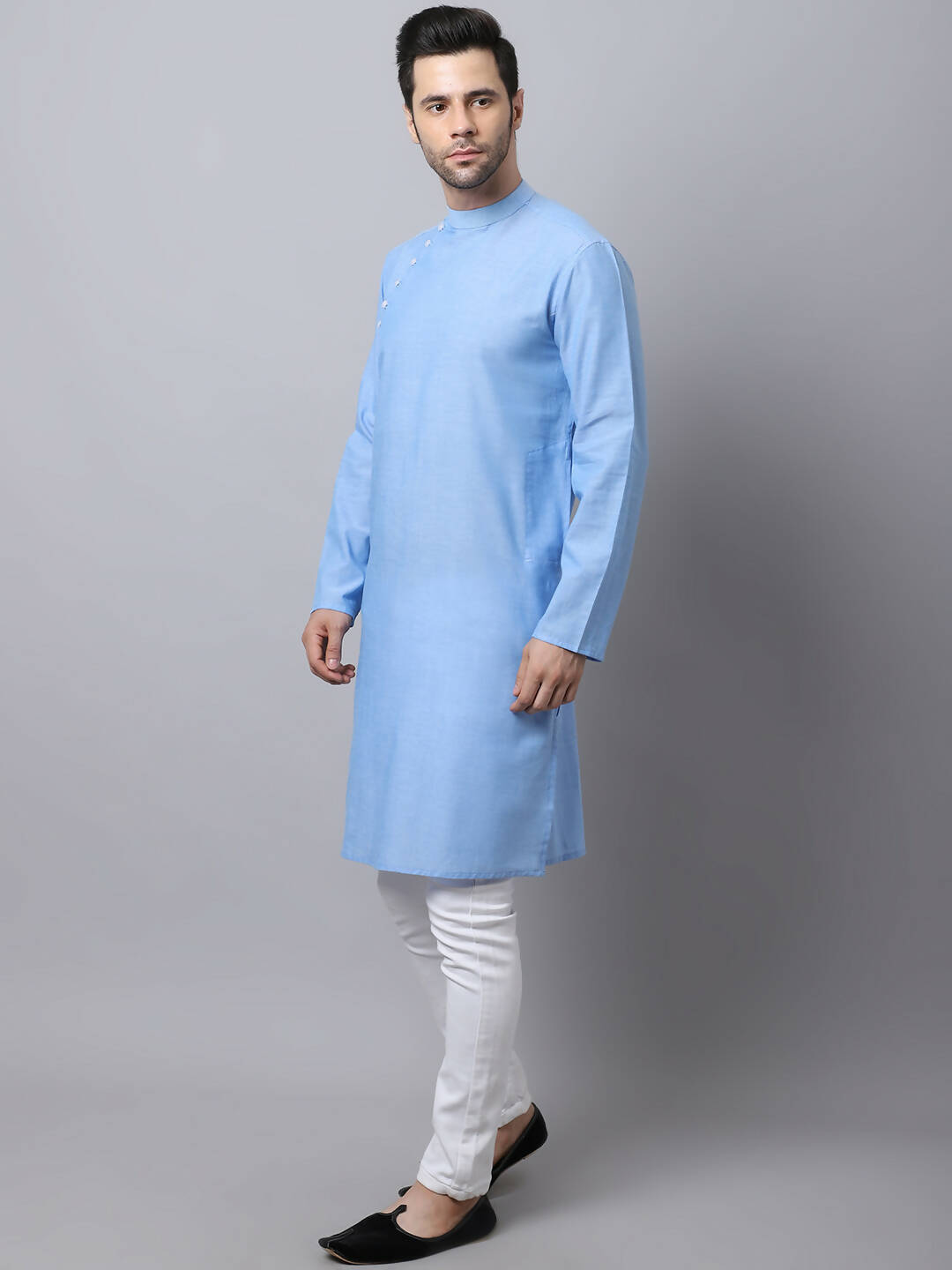 Even Apparels Blue Pure Cotton Men's Kurta With Side Placket (MMS503) 