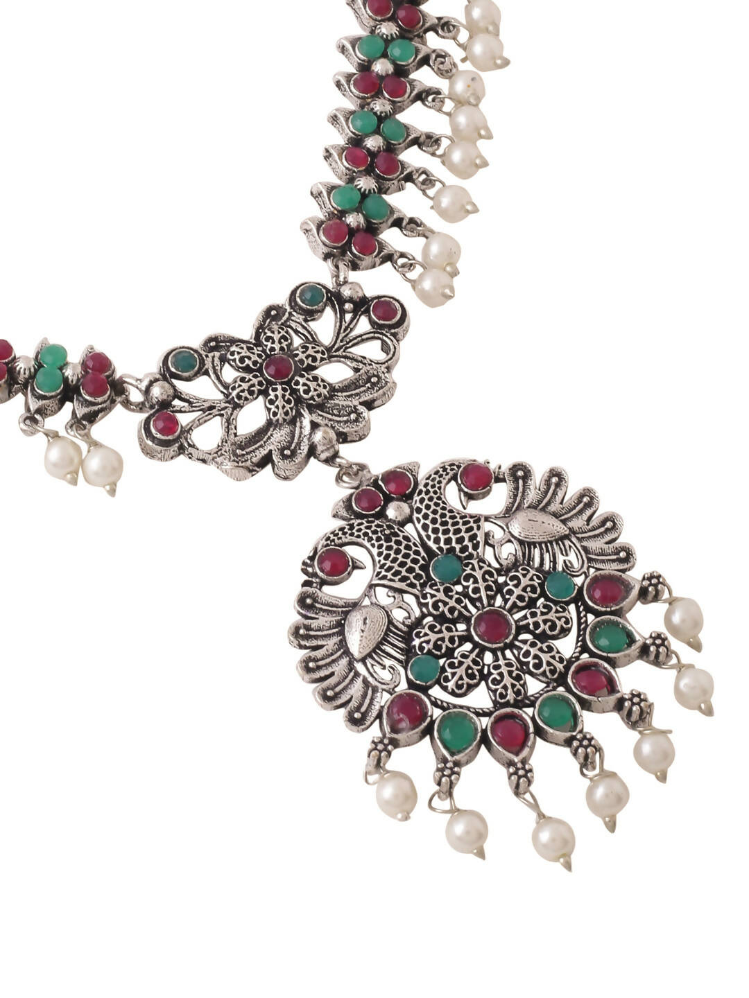 NVR Women Stone Studded Oxidised Silver Jewellery Set - Grab2buy