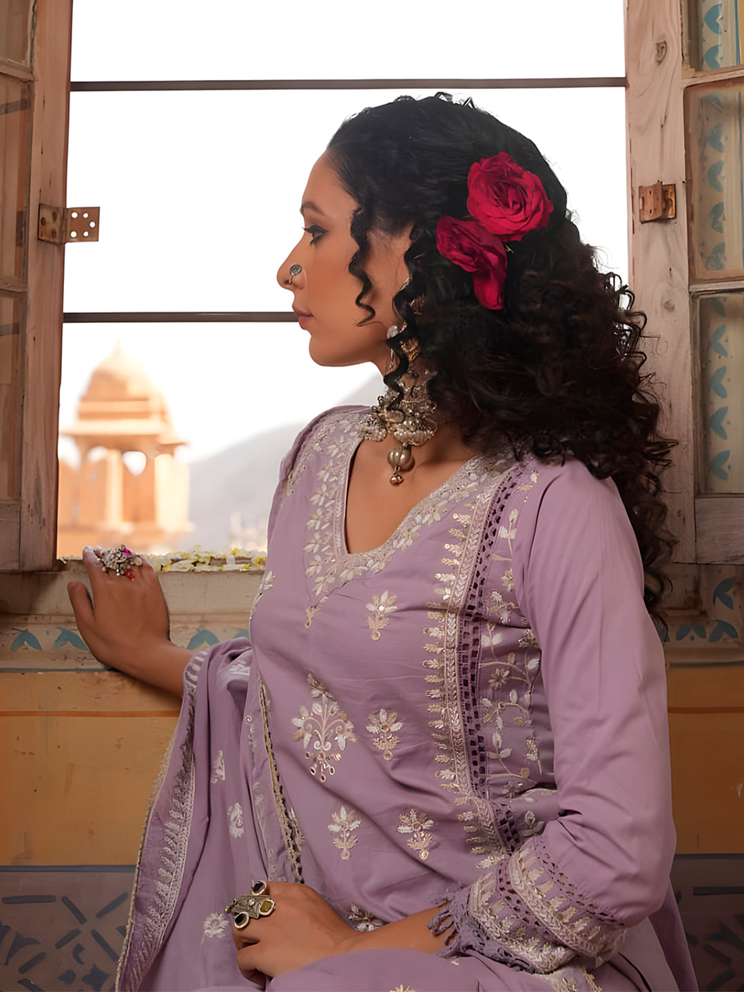 Embroidered & Lace Detailed Kurta With Pant & Embroidered Dupatta Luxury, Multicolor - Hiral Fashion