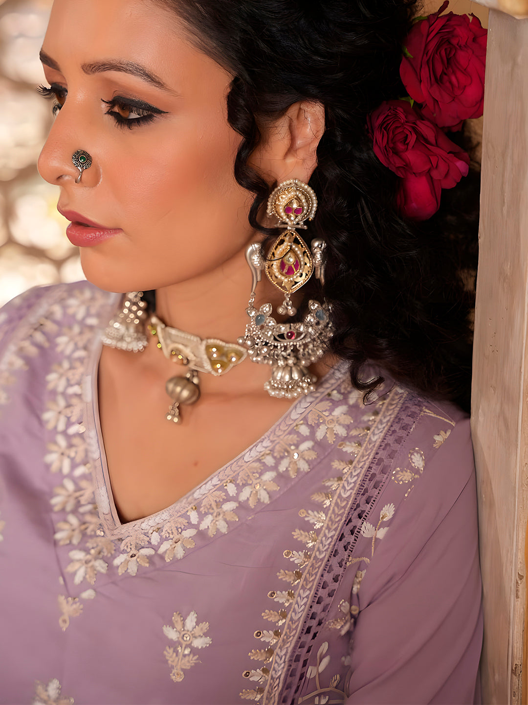 Embroidered & Lace Detailed Kurta With Pant & Embroidered Dupatta Luxury, Multicolor - Hiral Fashion