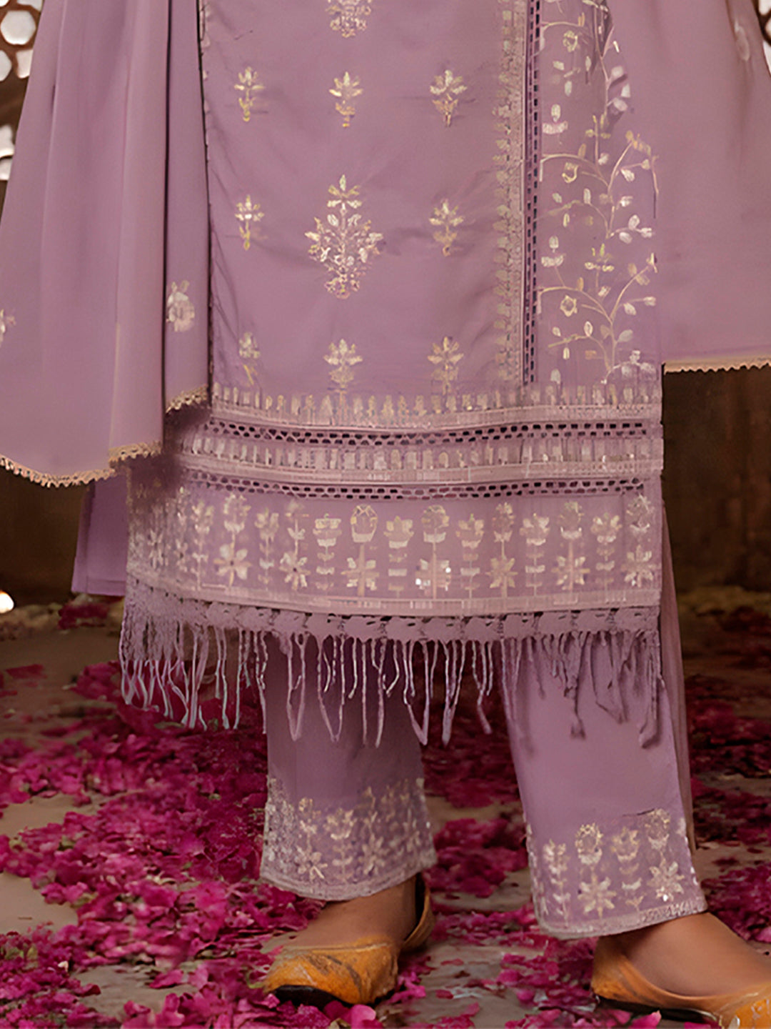 Embroidered & Lace Detailed Kurta With Pant & Embroidered Dupatta Luxury, Multicolor - Hiral Fashion