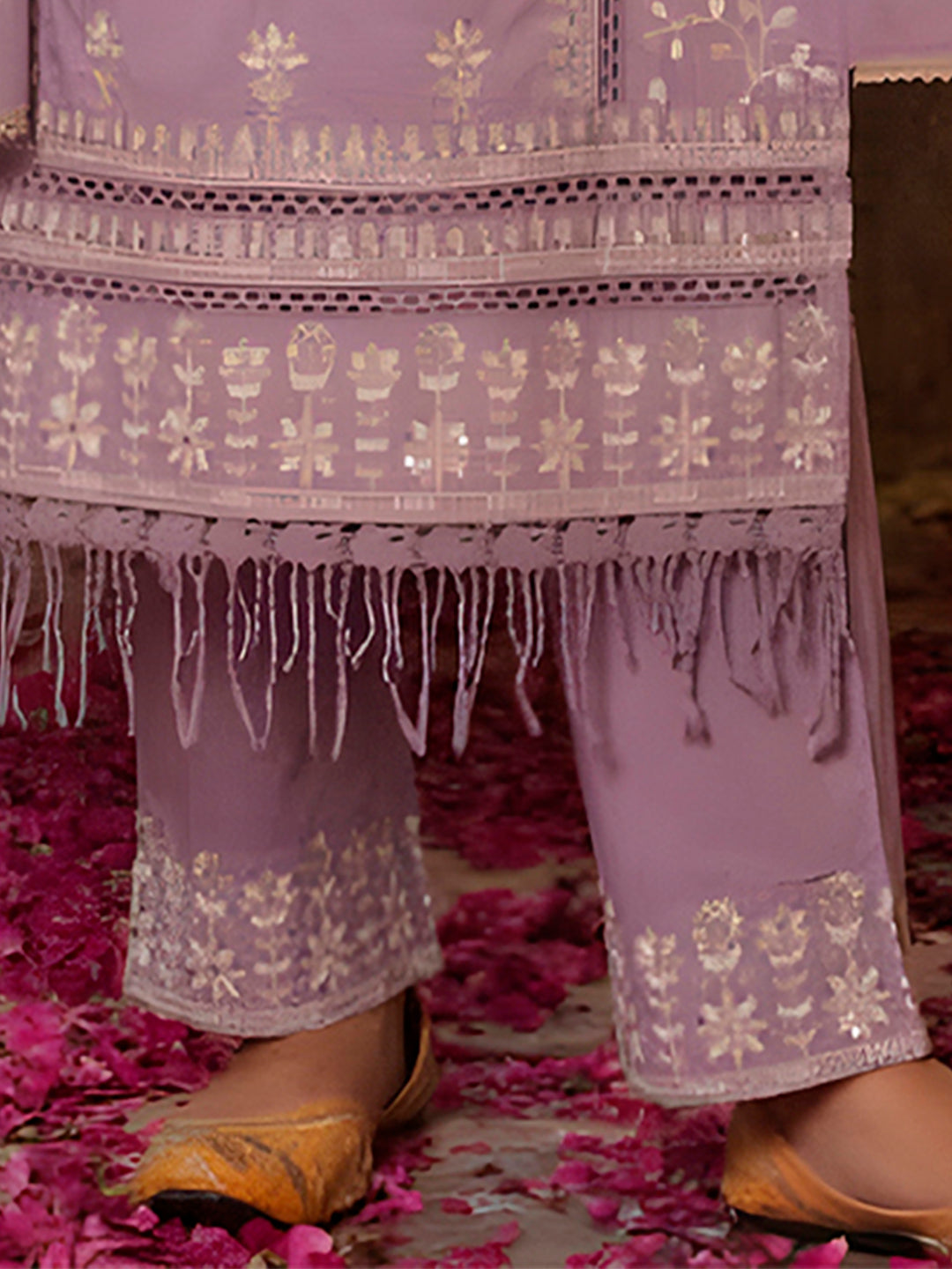 Embroidered & Lace Detailed Kurta With Pant & Embroidered Dupatta Luxury, Multicolor - Hiral Fashion