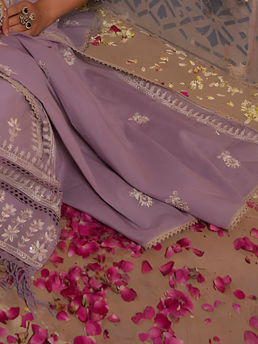 Embroidered & Lace Detailed Kurta With Pant & Embroidered Dupatta Luxury, Multicolor - Hiral Fashion