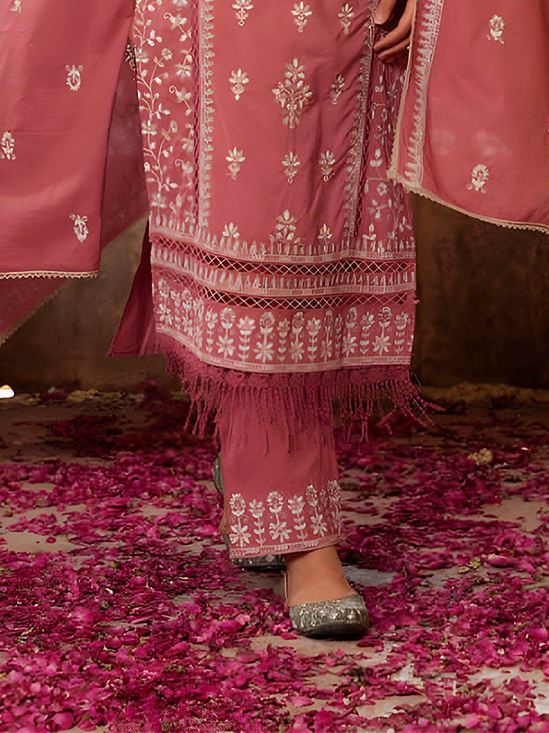 Embroidered & Lace Detailed Kurta With Pant & Embroidered Dupatta Luxury, Multicolor - Hiral Fashion