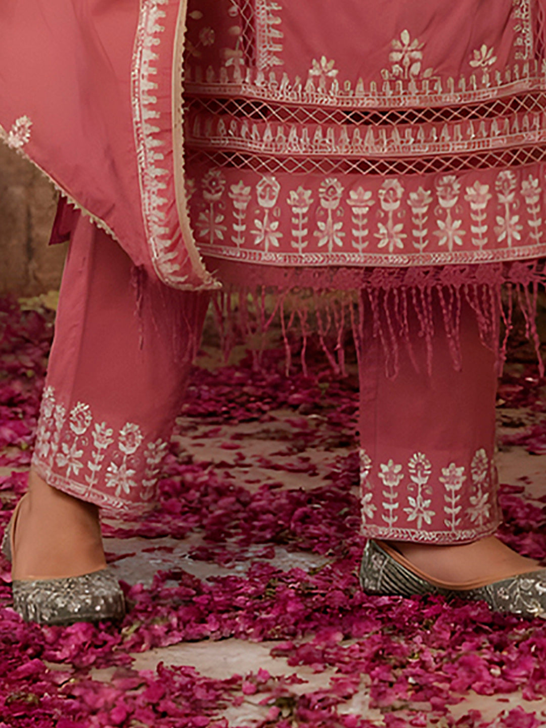 Embroidered & Lace Detailed Kurta With Pant & Embroidered Dupatta Luxury, Multicolor - Hiral Fashion