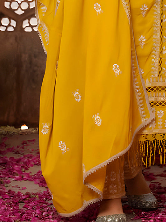 Embroidered & Lace Detailed Kurta With Pant & Embroidered Dupatta Luxury, Multicolor - Hiral Fashion