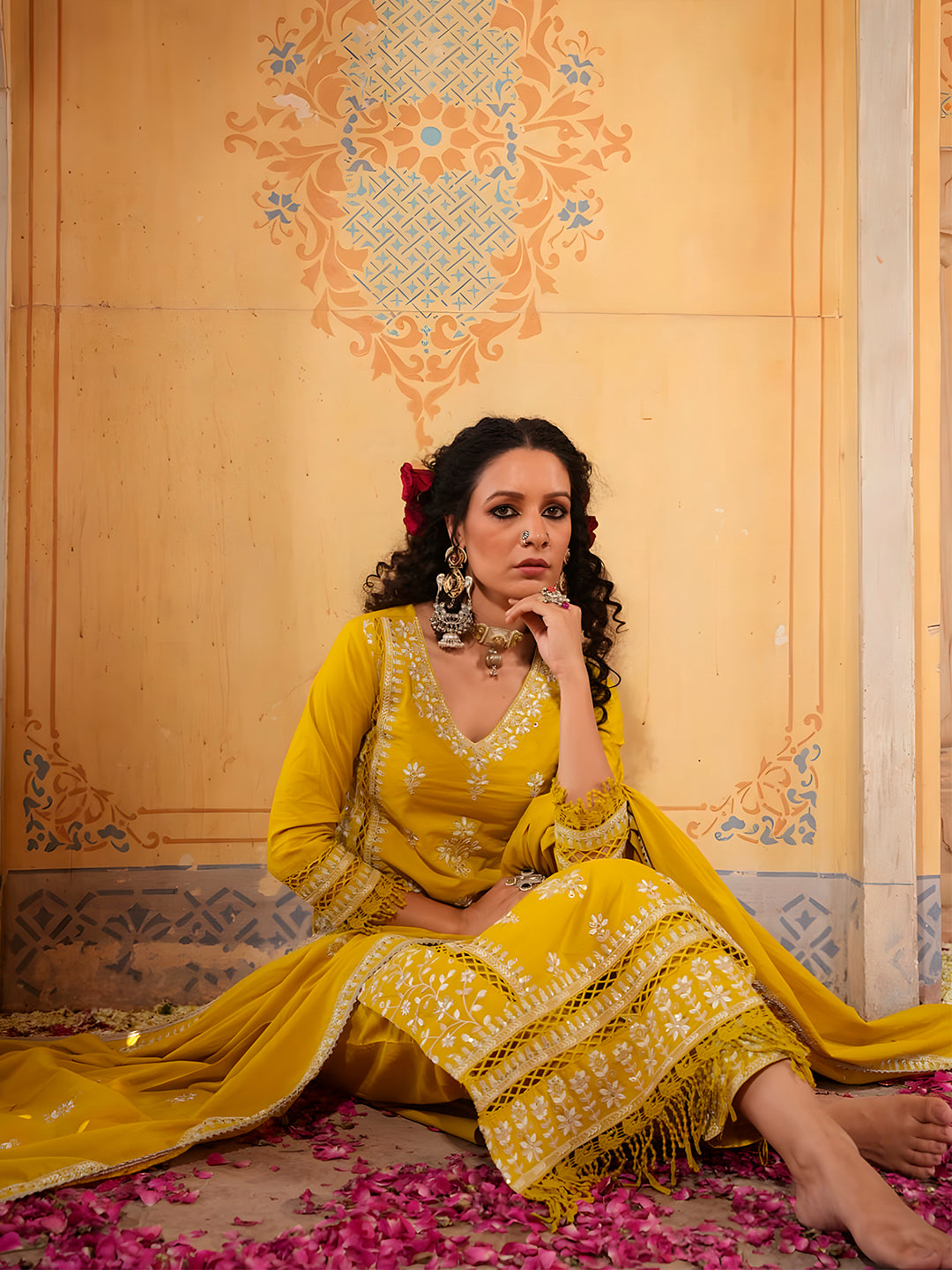 Embroidered & Lace Detailed Kurta With Pant & Embroidered Dupatta Luxury, Multicolor - Hiral Fashion