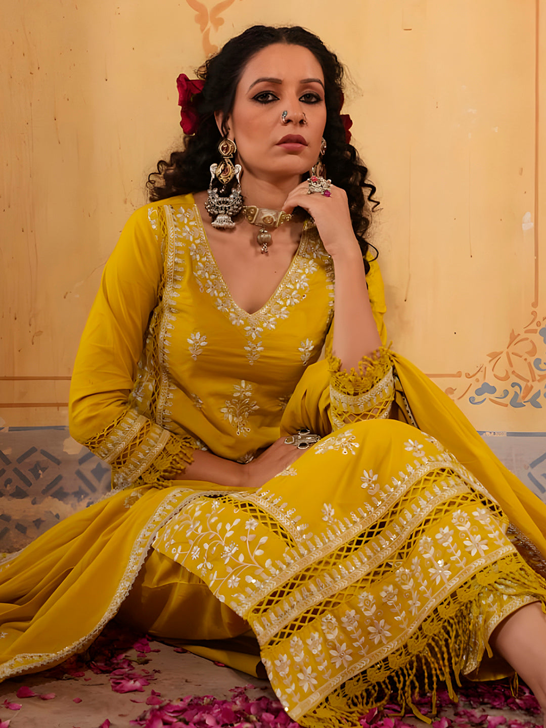 Embroidered & Lace Detailed Kurta With Pant & Embroidered Dupatta Luxury, Multicolor - Hiral Fashion