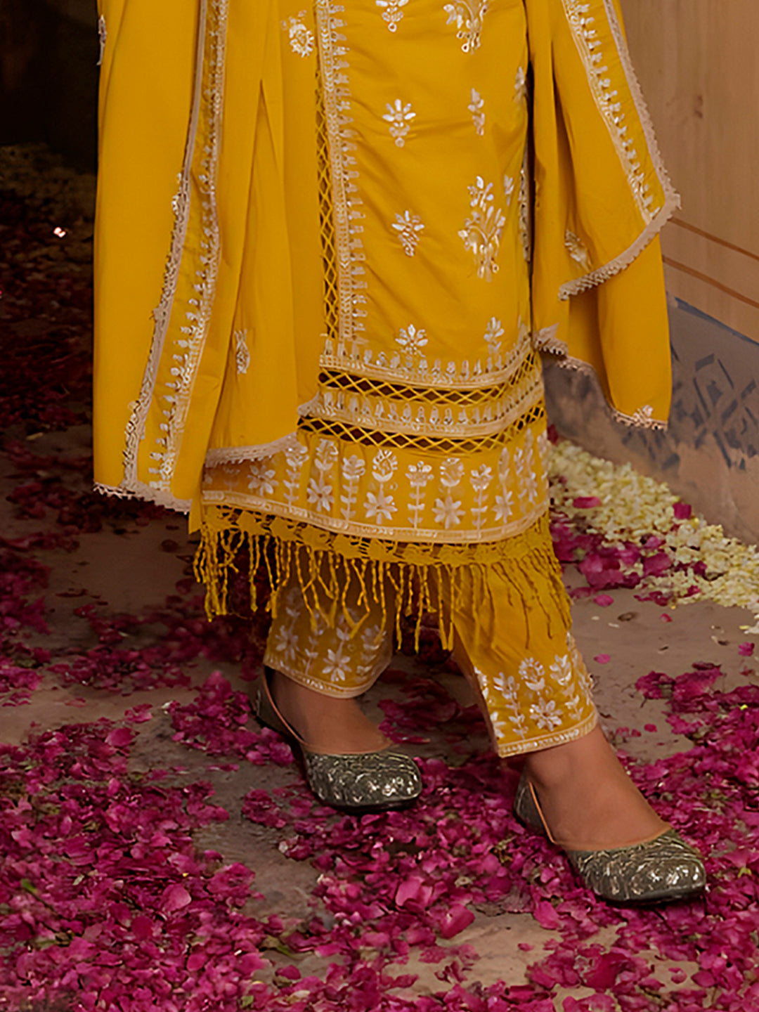 Embroidered & Lace Detailed Kurta With Pant & Embroidered Dupatta Luxury, Multicolor - Hiral Fashion
