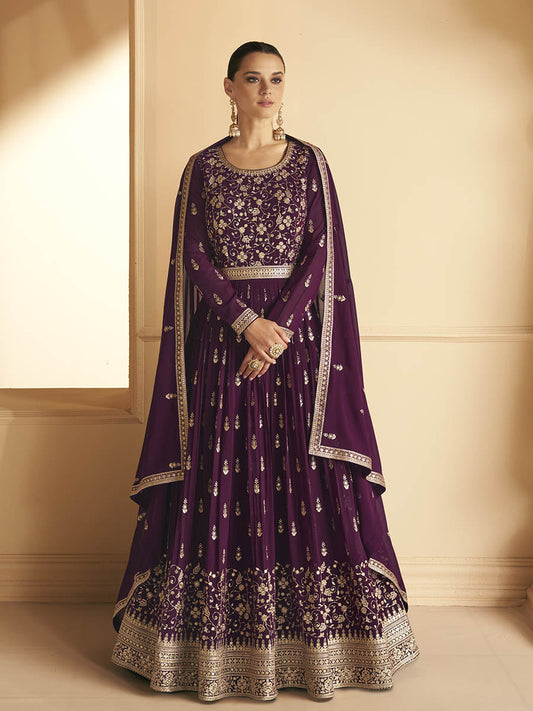 Myra palatinate Georgette Embroidered Designer Palazzo Suit - Grab2buy