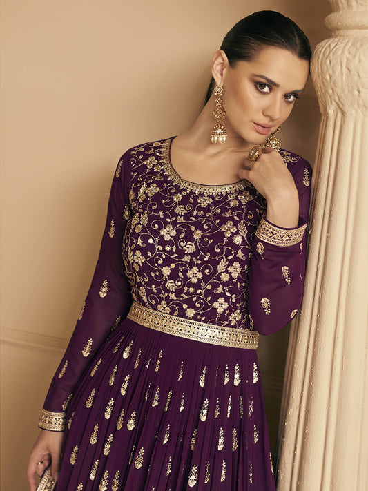 Myra palatinate Georgette Embroidered Designer Palazzo Suit - Grab2buy