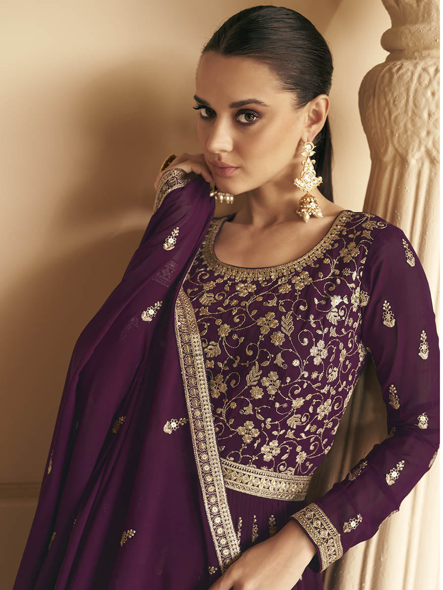 Myra palatinate Georgette Embroidered Designer Palazzo Suit - Grab2buy