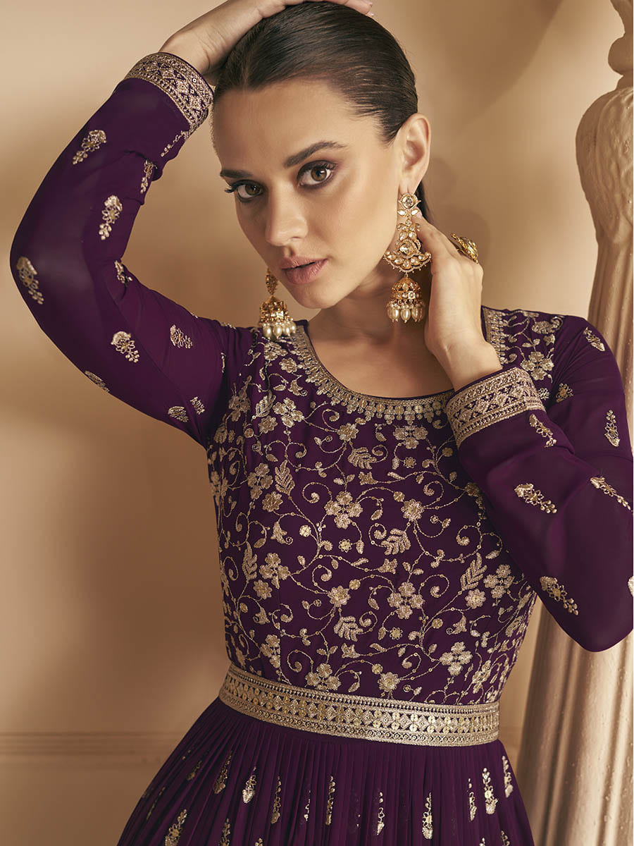 Myra palatinate Georgette Embroidered Designer Palazzo Suit - Grab2buy