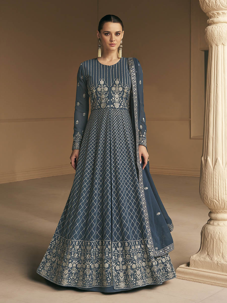 Myra Grey Georgette Embroidered Designer Suit 