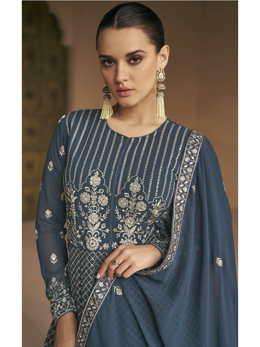 Myra Grey Georgette Embroidered Designer Suit 