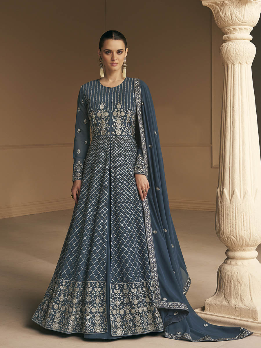 Myra Grey Georgette Embroidered Designer Suit 