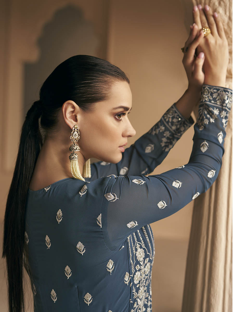 Myra Grey Georgette Embroidered Designer Suit 