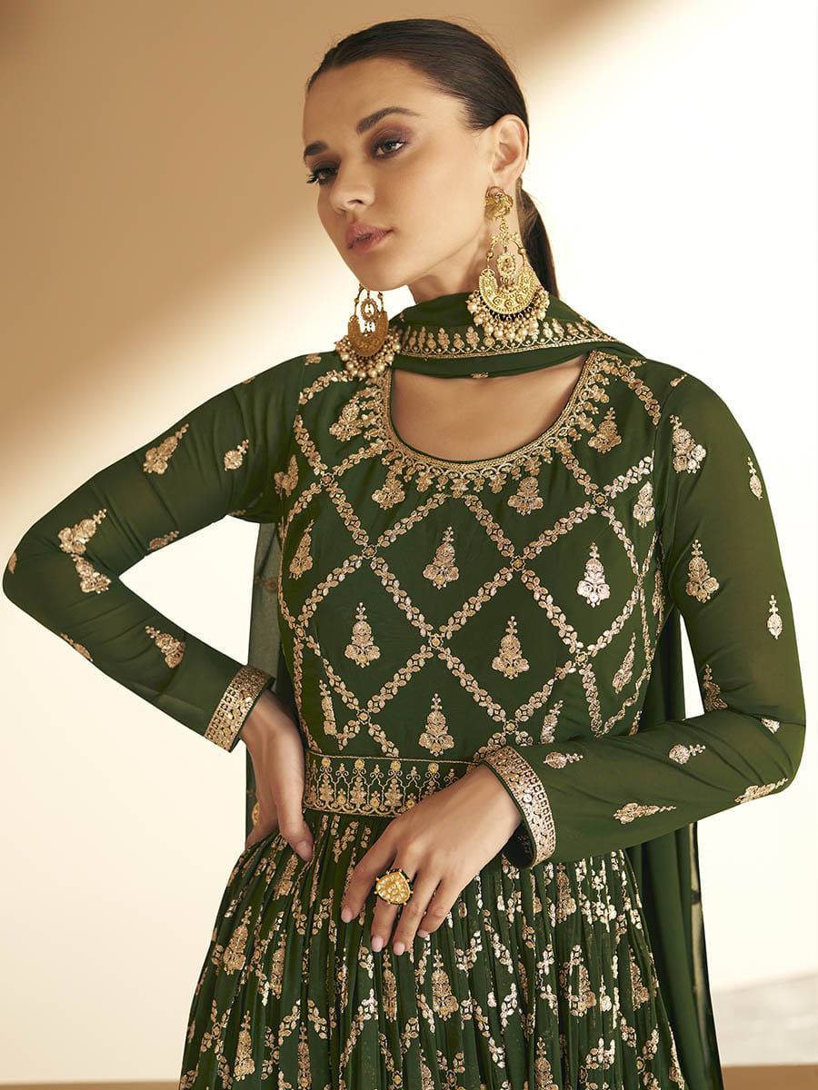 Myra Mehendi Georgette Embroidered Designer Suit 