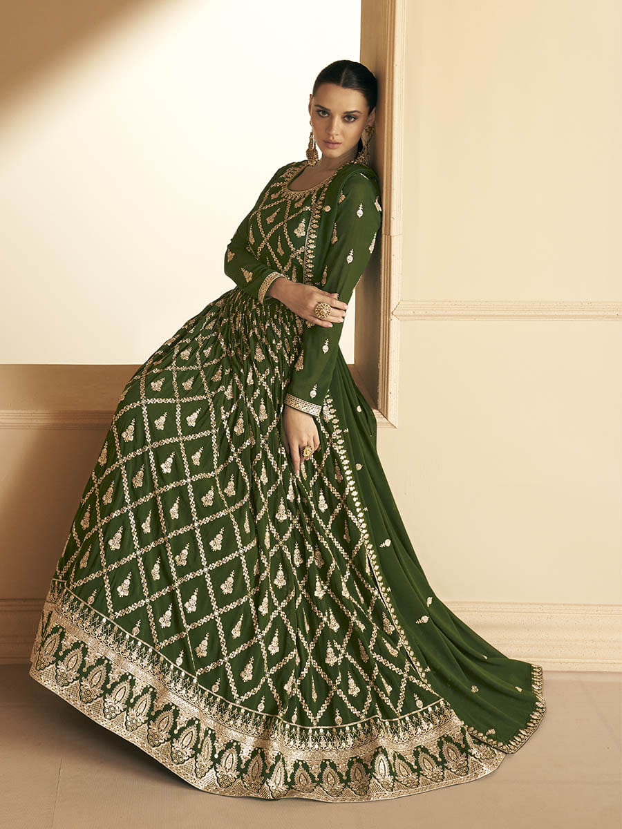 Myra Mehendi Georgette Embroidered Designer Suit 