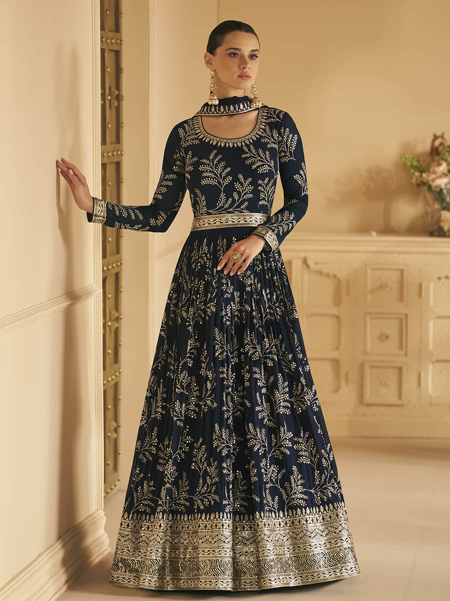 Myra Navy Blue Georgette Embroidered Designer Suit 