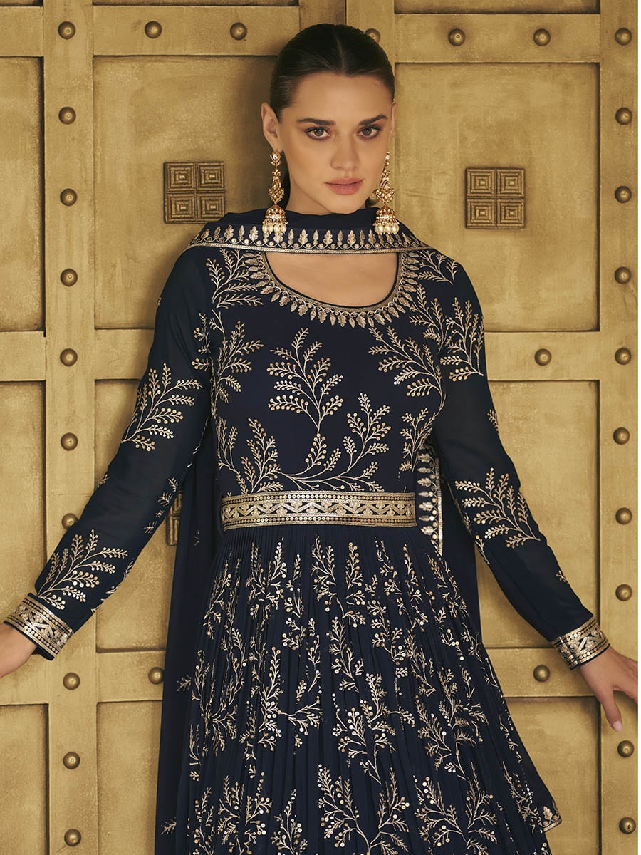 Myra Navy Blue Georgette Embroidered Designer Suit 
