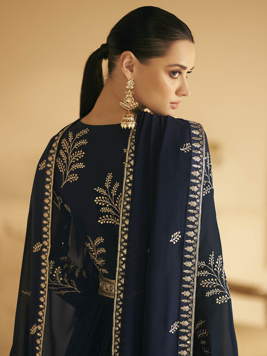 Myra Navy Blue Georgette Embroidered Designer Suit 
