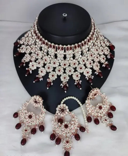 Jewel City Luxurious Silver-Plated Bridal Jewelry Set with Ruby Red Accents 